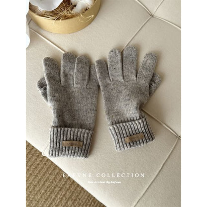 Lettering Gloves Knit Touchscreen Applique Wool
