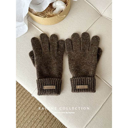 Lettering Gloves Knit Touchscreen Applique Wool