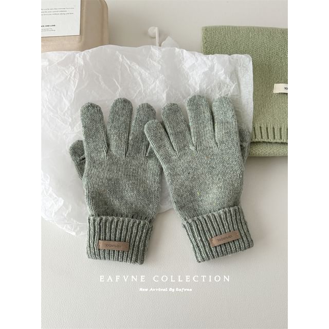 Lettering Gloves Knit Touchscreen Applique Wool