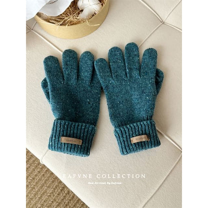 Lettering Gloves Knit Touchscreen Applique Wool