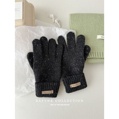 Lettering Gloves Knit Touchscreen Applique Wool