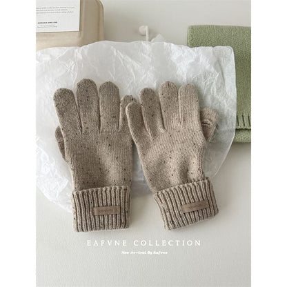 Lettering Gloves Knit Touchscreen Applique Wool