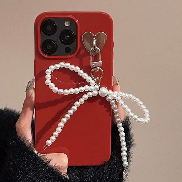 Charm Phone Pearl Case Bow Faux