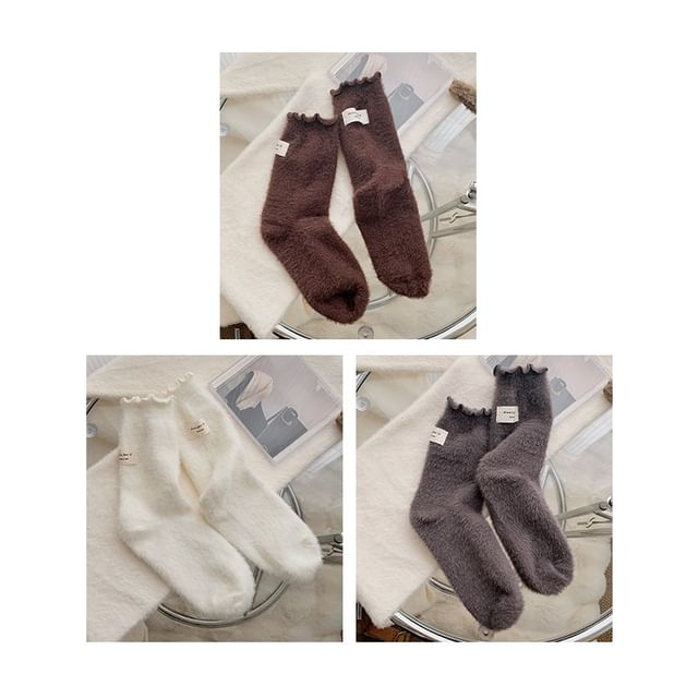 Plain Lettuce Edge Applique Fleece Socks / Set