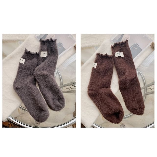 Plain Lettuce Edge Applique Fleece Socks / Set