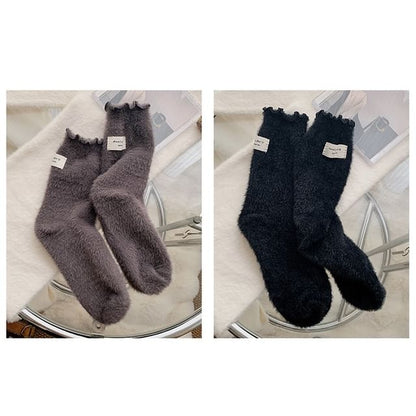 Plain Lettuce Edge Applique Fleece Socks / Set