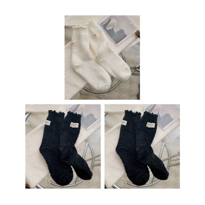 Plain Lettuce Edge Applique Fleece Socks / Set