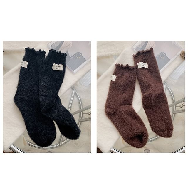 Plain Lettuce Edge Applique Fleece Socks / Set