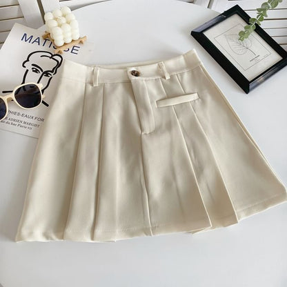 High Waist Plain Pleated Mini A-Line Skirt