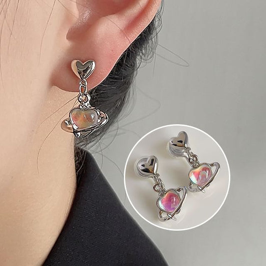 Earring Gemstone Heart Drop Clip-On