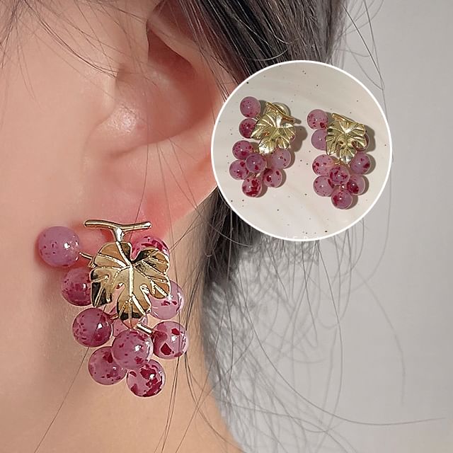 Grape Earring Clip-On Gemstone Drop