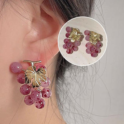 Grape Earring Clip-On Gemstone Drop