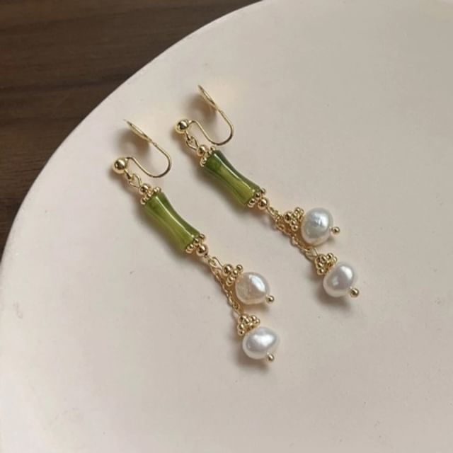Earring Clip-On Faux Drop Bamboo Pearl