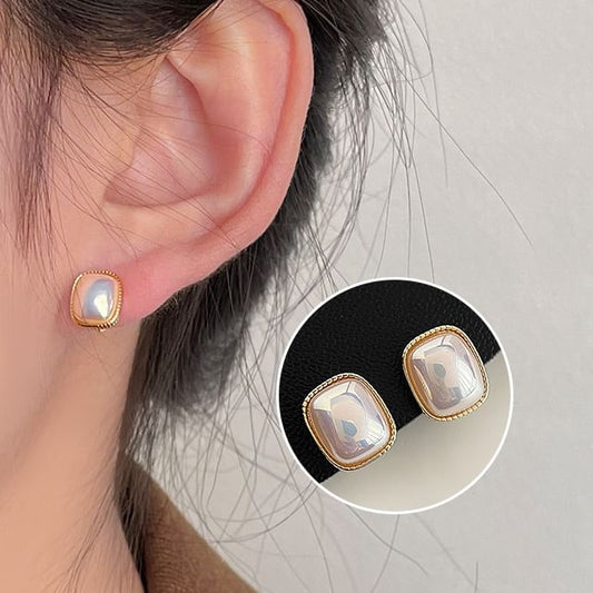 Faux Clip-On Earring Geometric Pearl