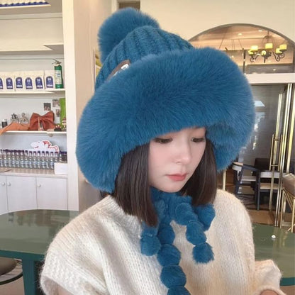 Knit Applique Lettering Fur Hat Faux Trapper