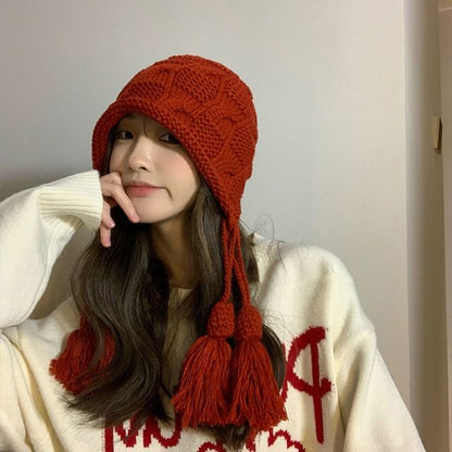 Knit Hat Bonnet Tasseled