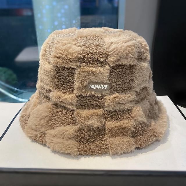 Plaid Lettering Hat Bucket