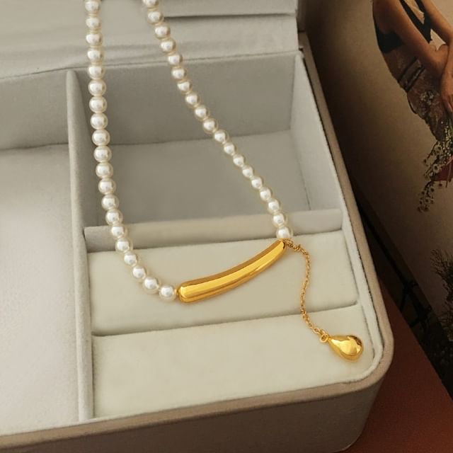 Waterdrop Pendant Faux Pearl Necklace