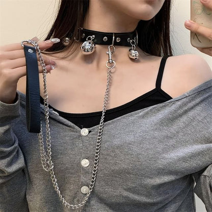 Leather / Choker Leash Bell Faux