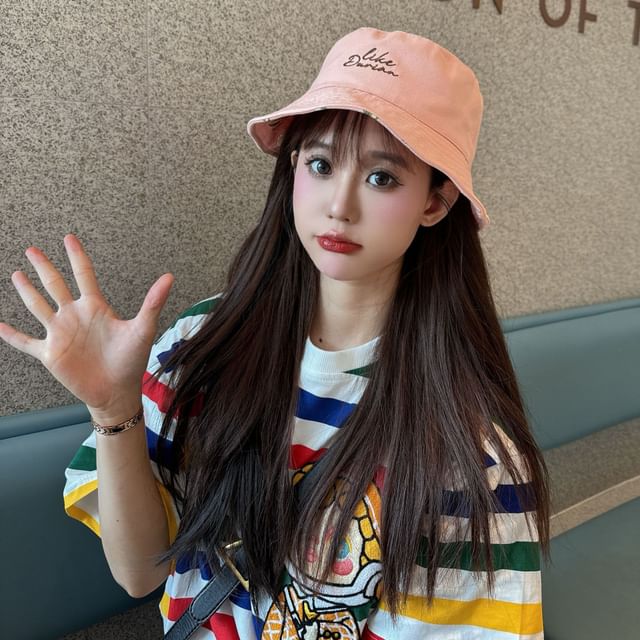 Lettering Embroidered Hat Reversible Bucket