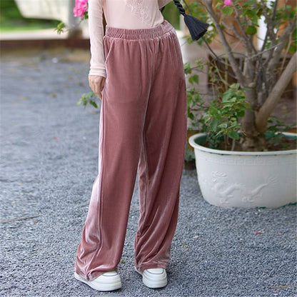 High Waist Velvet Wide Leg Pants