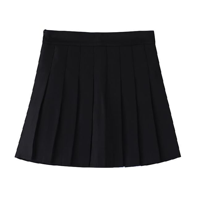 Pleated Waist High Plain Skirt A-Line Mini