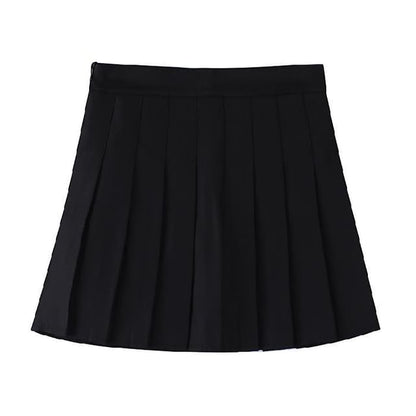 Pleated Waist High Plain Skirt A-Line Mini