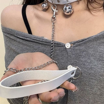 / Faux Leather Choker Bell Leash