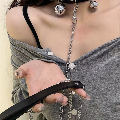 / Faux Leather Choker Bell Leash