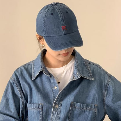 Denim Washed Lettering Baseball Cap
