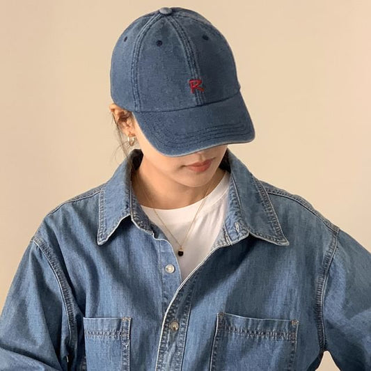 Denim Washed Lettering Baseball Cap