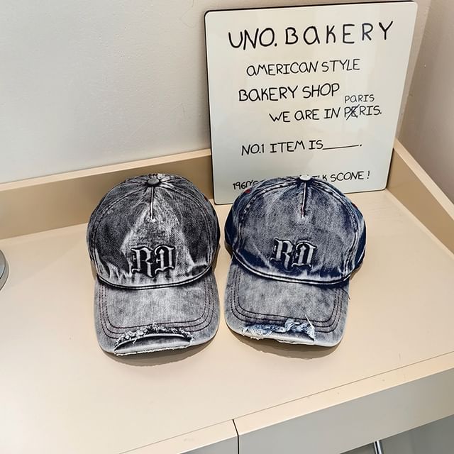 Denim Distressed Lettering Washed Cap Baseball