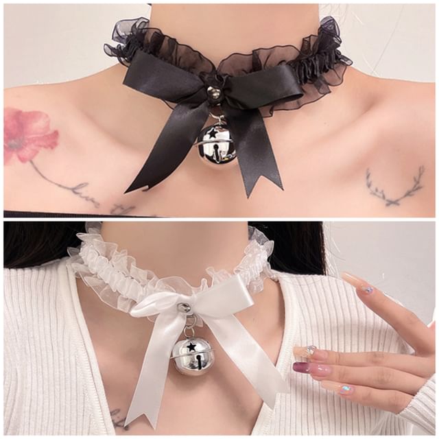 Choker Lace Ribbon Bell Pendant