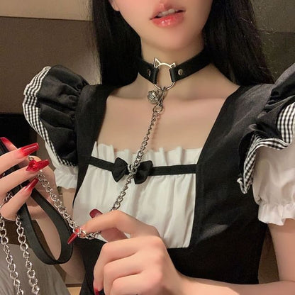 Choker Cat / Faux Leather Leash Alloy