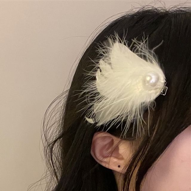 Set Feather Clip 2: Faux of Hair Pearl