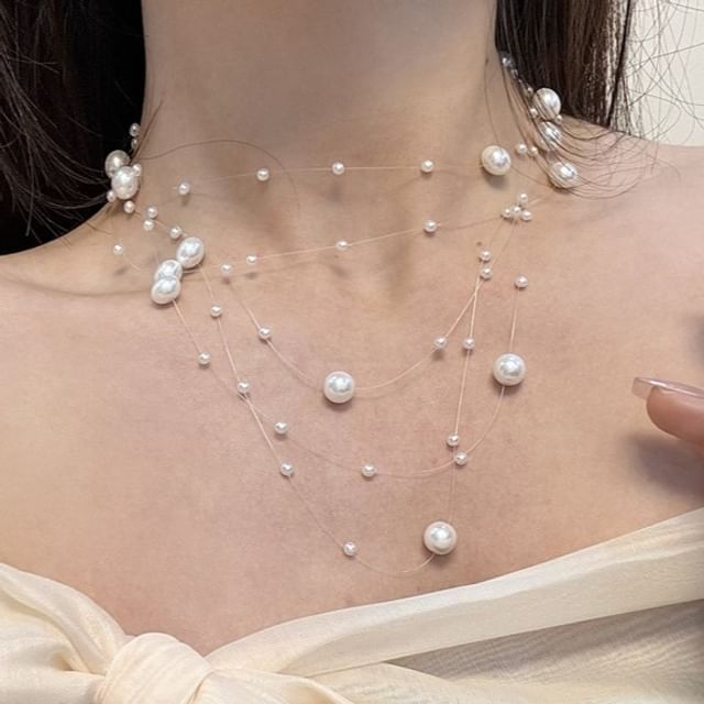 Layered Choker Pearl Faux