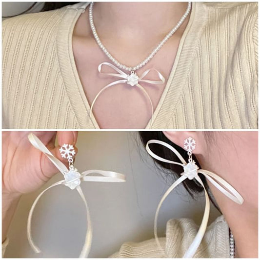 / Earring Snowflake Drop Ribbon Choker