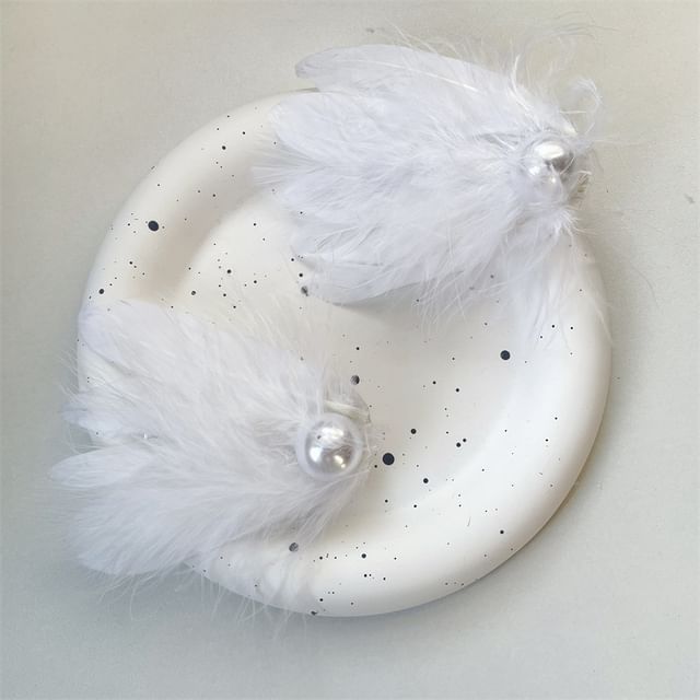 Set Feather Clip 2: Faux of Hair Pearl