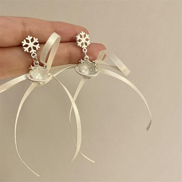 / Earring Snowflake Drop Ribbon Choker
