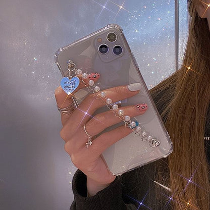 Phone Case Heart Strap Faux Pearl