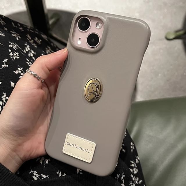 Metal Plate Faux Phone Leather Case