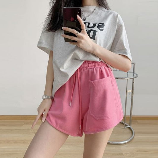 Plain Shorts Drawstring Waist Sweat