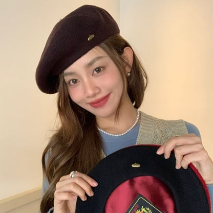 Wool Hat Plate Beret Metal