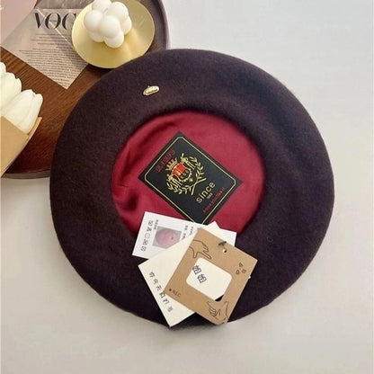 Metal Plate Wool Beret Hat