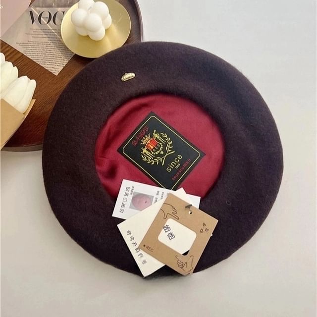 Wool Hat Plate Beret Metal