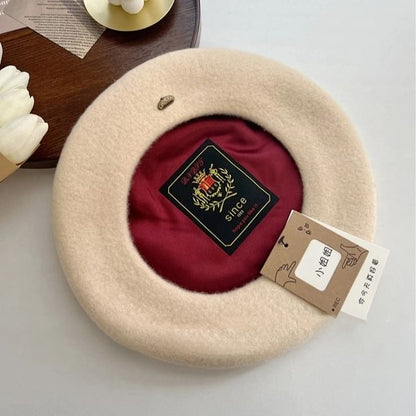 Wool Hat Plate Beret Metal