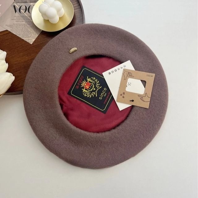 Wool Hat Plate Beret Metal