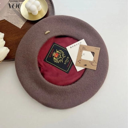 Wool Hat Plate Beret Metal
