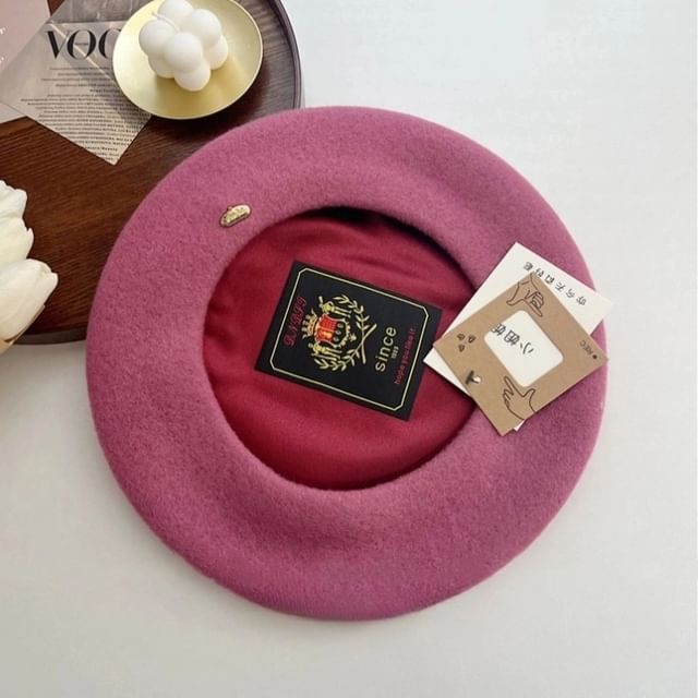 Metal Plate Wool Beret Hat