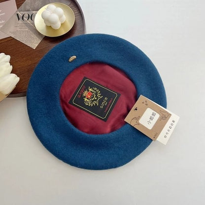 Wool Hat Plate Beret Metal